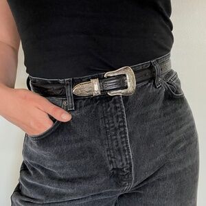 Labour Union leather black western silver buckle belt